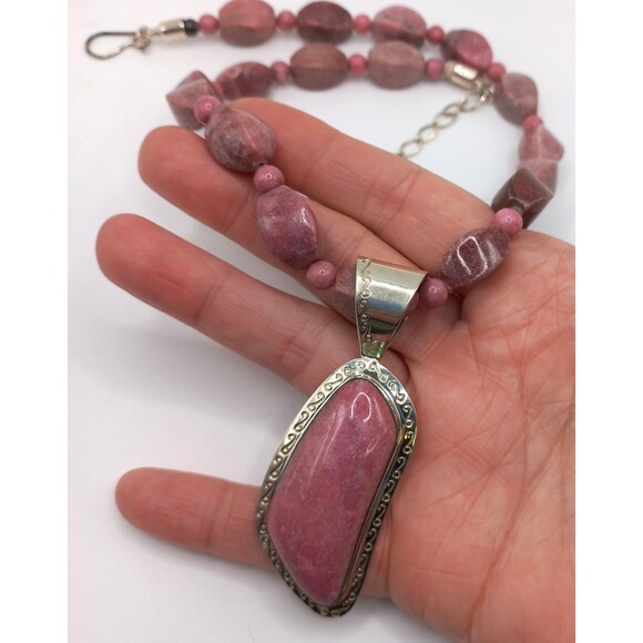 Jay King DTR Sterling Silver Purple Rhodonite Beads Necklace Large Pendant - Picture 5 of 10